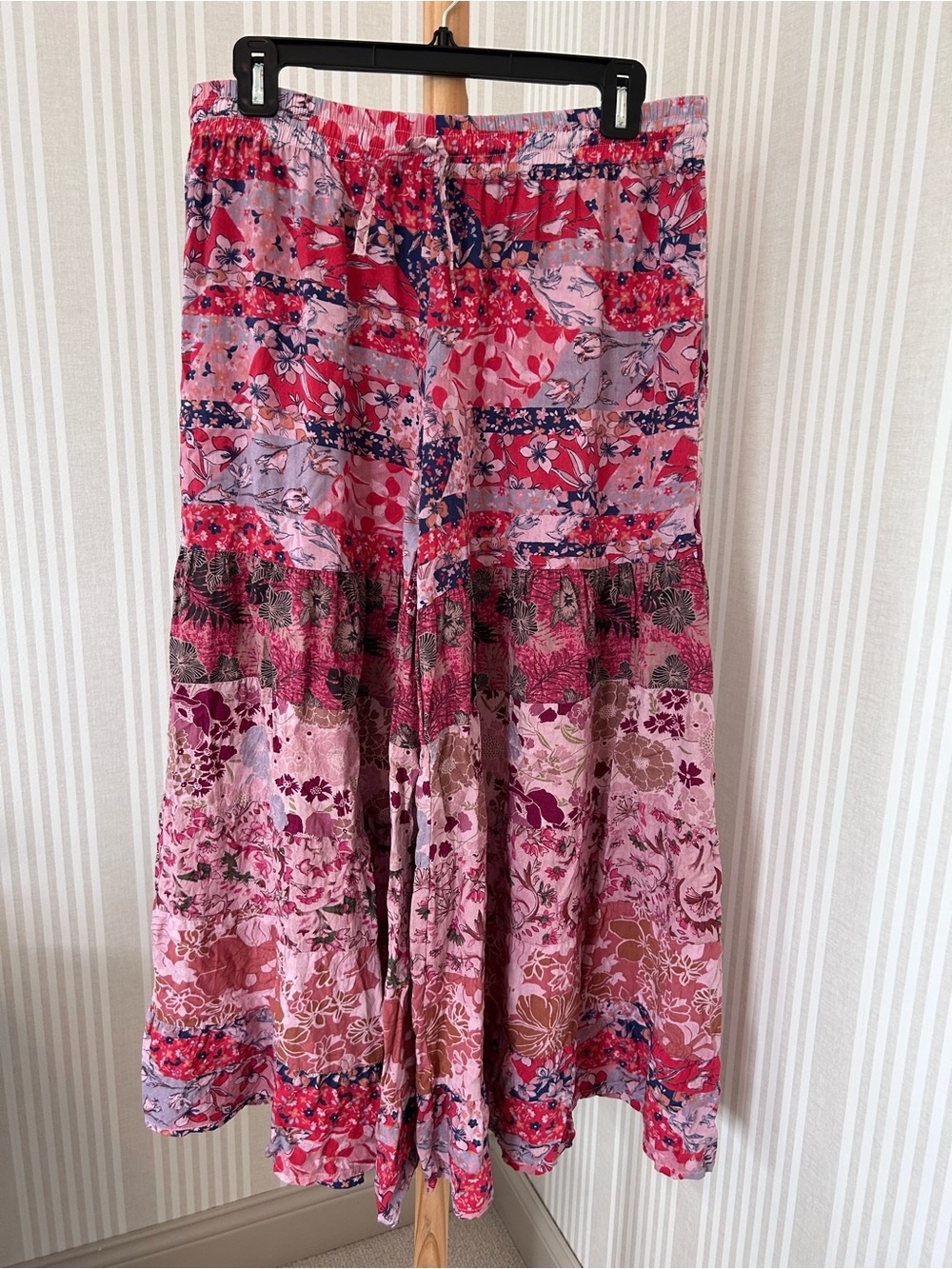 Sacred Threads pink floral patchwork wide-leg palazzo pants Bohemian Size L/XL
